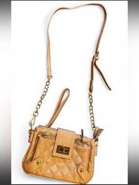 Tan Quilted Crossbody Bag with Gold Hardware
